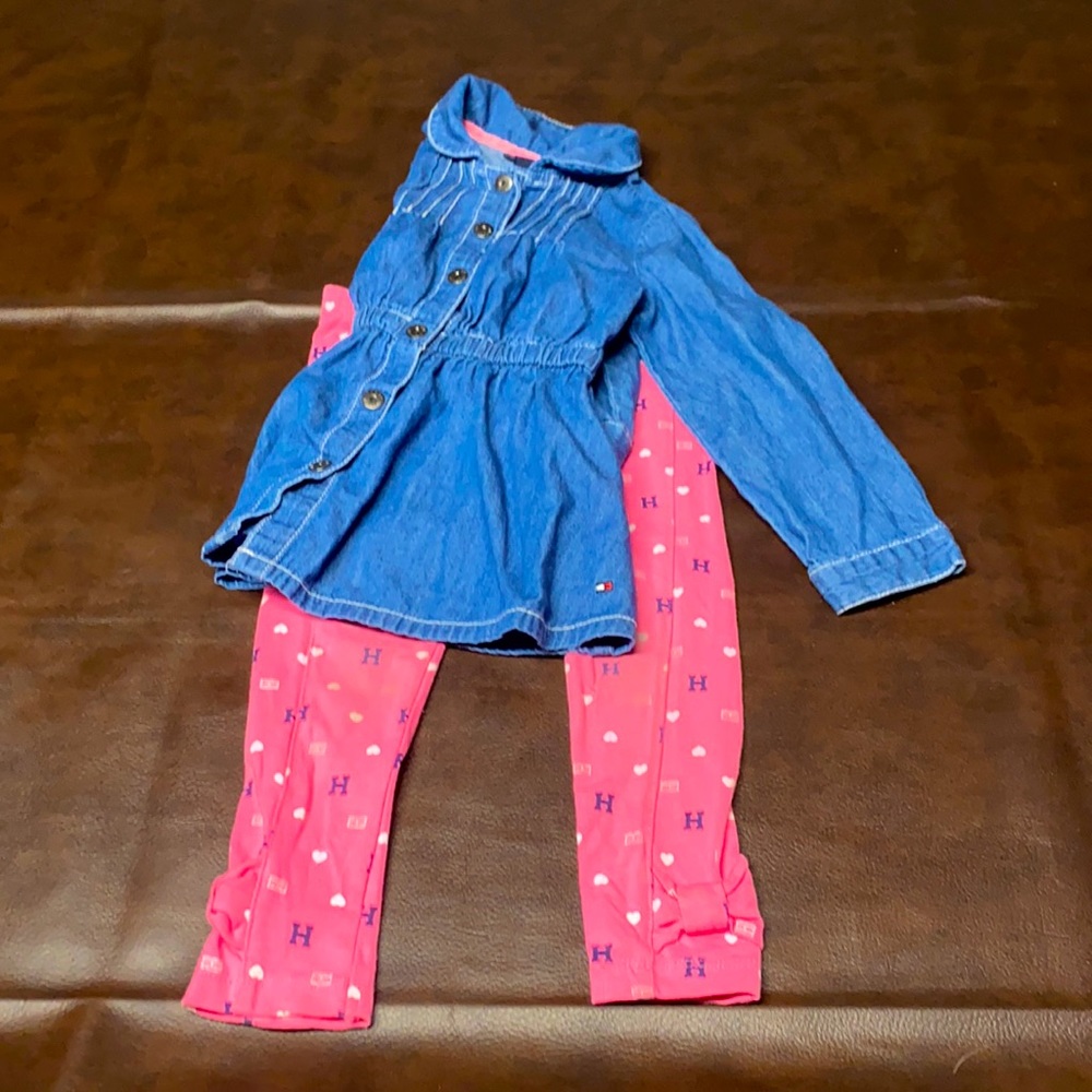 3T girls Tommy Hilfiger outfit. Great condition shirt has snaps.